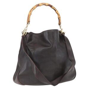 Authentic GUCCI Bamboo Shoulder Bag Leather 2way Brown Gold 001 2852 1577